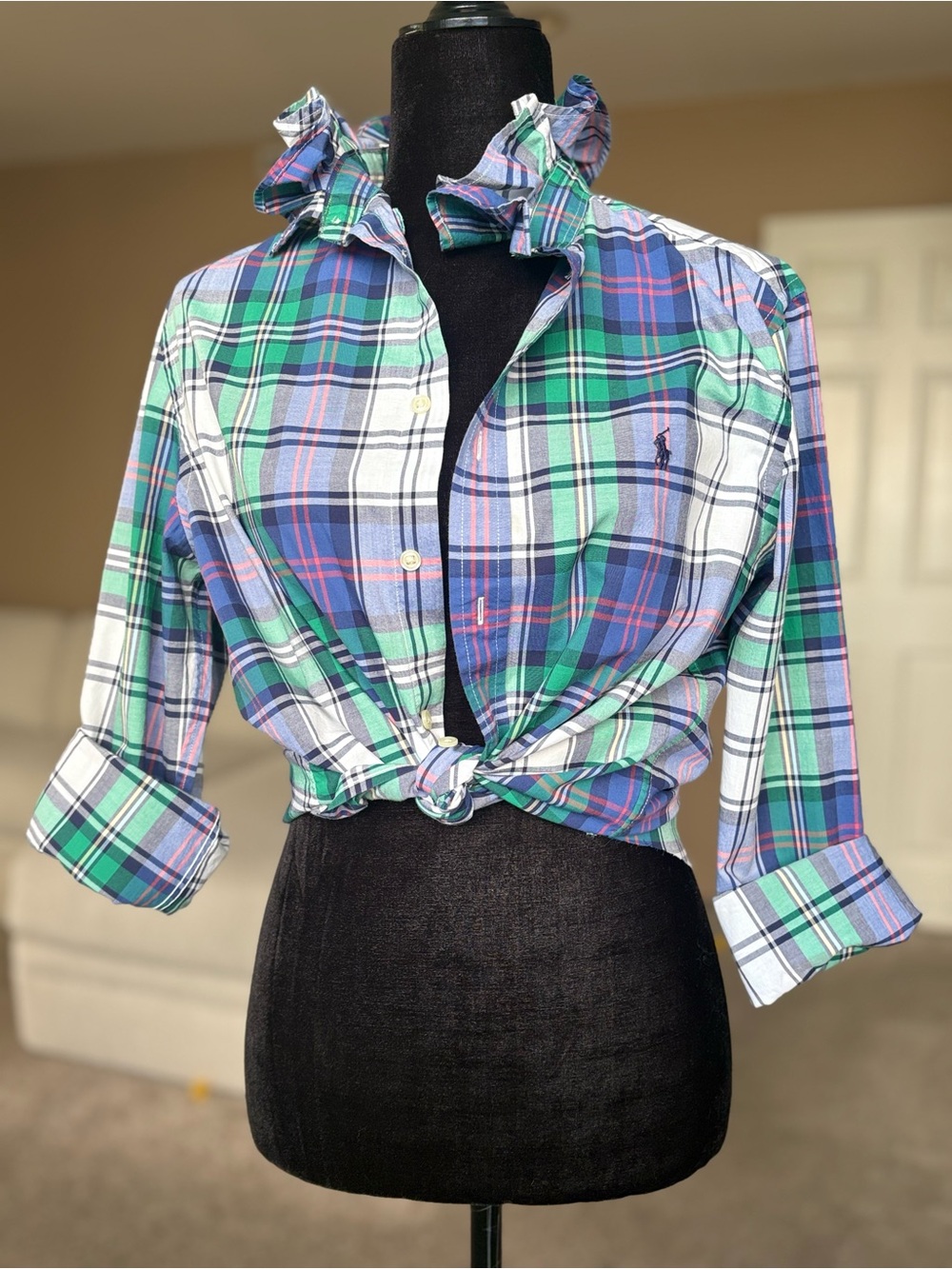 Reworked Ralph Lauren Plaid Cotton Button-Down Shirt size XS/S